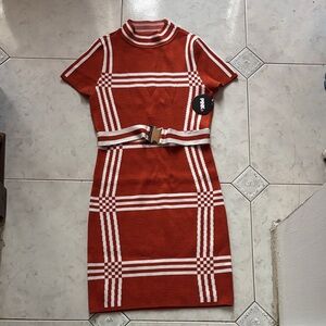 Elegant Orange Plaid Women's Mini Dress